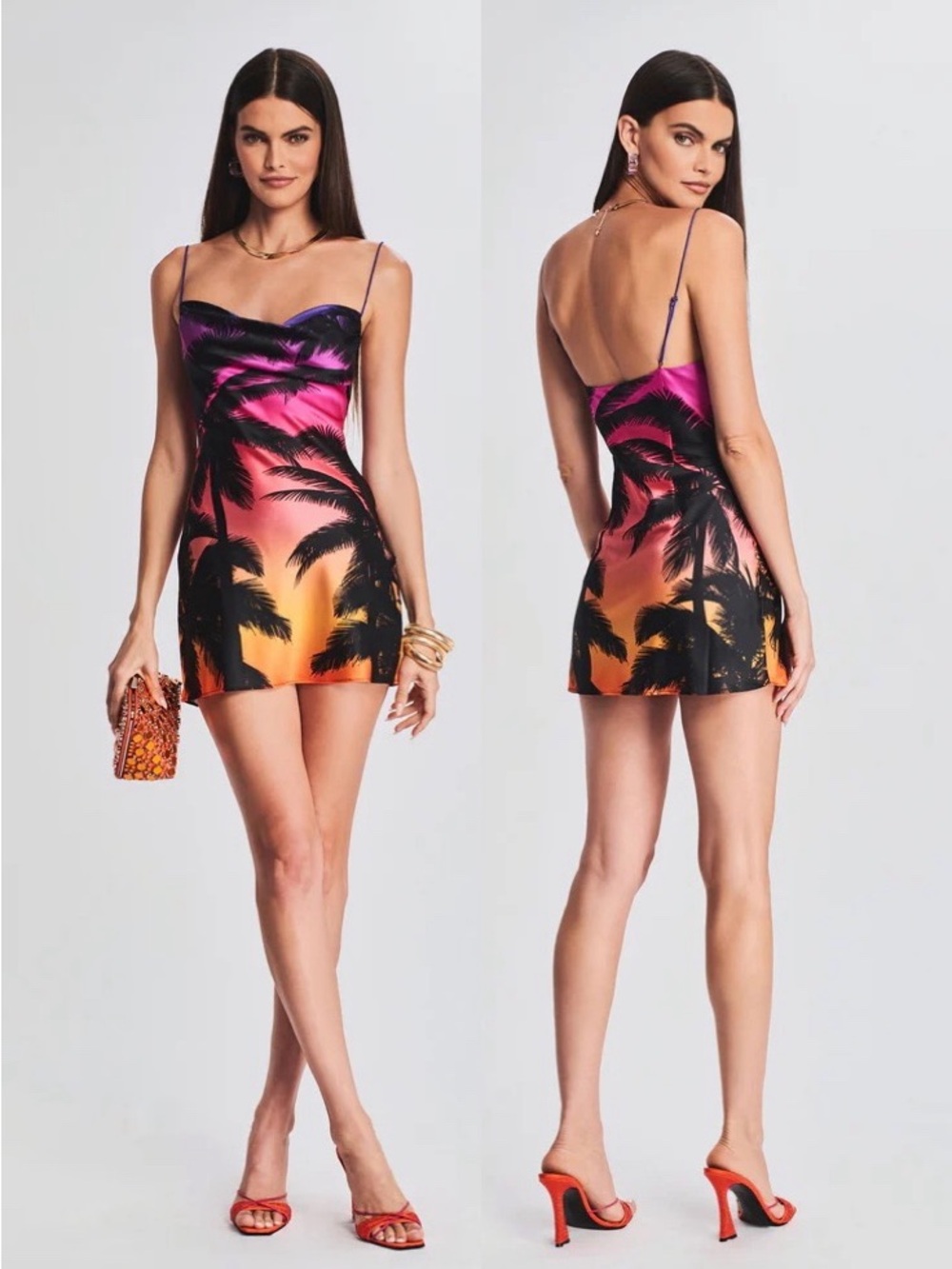 Retrofete Rylynn Silk Blend Mini Dress Sunset Palm Small NWT